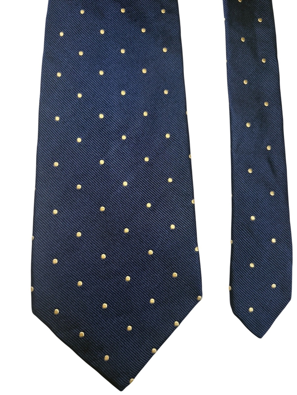 Brooks Brothers Makers 100% Silk Navy Gold Polka Dot Made In USA Tie